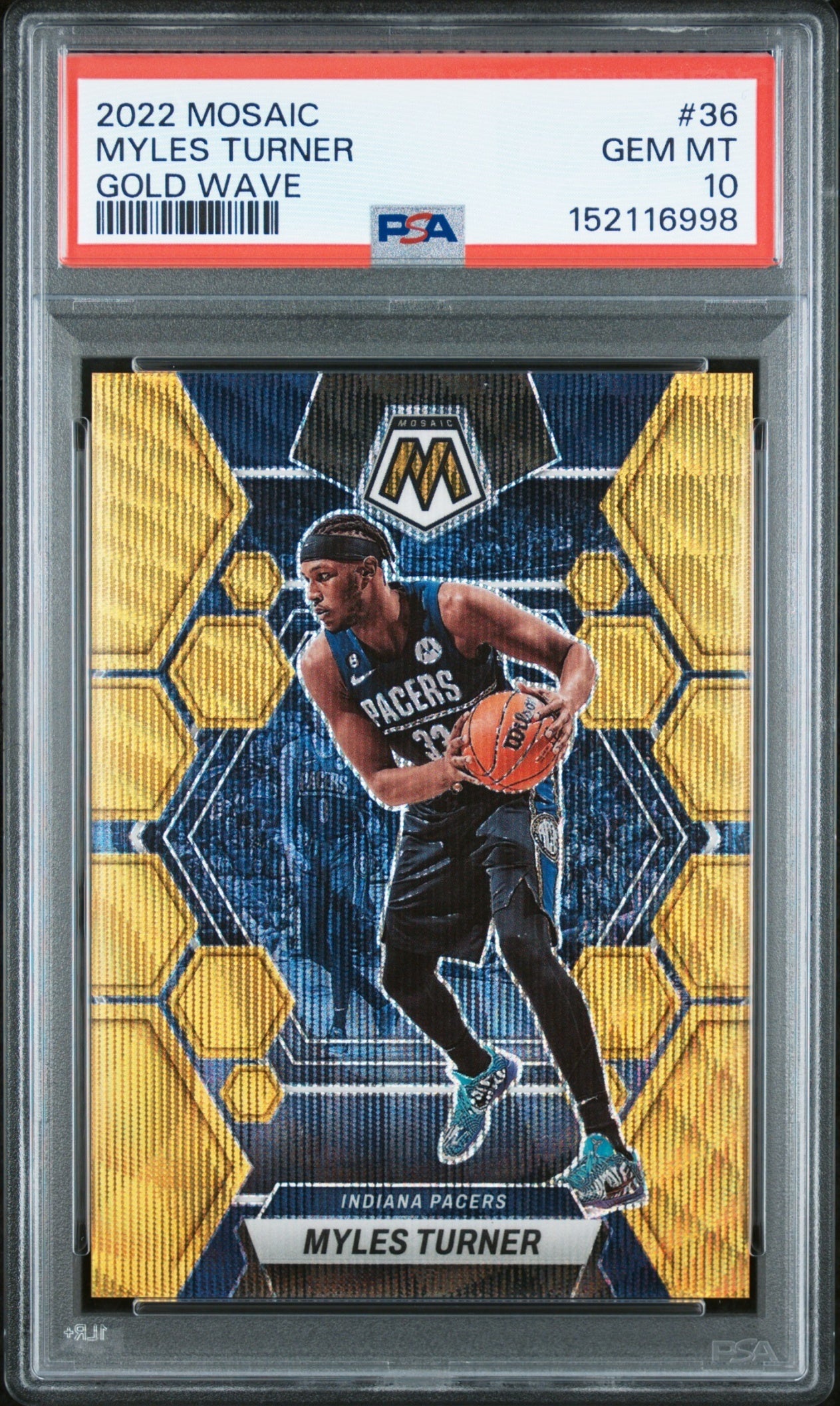 Myles Turner Panini Mosaic 2022-23 Gold Wave /10 PSA 10 Indiana Pacers