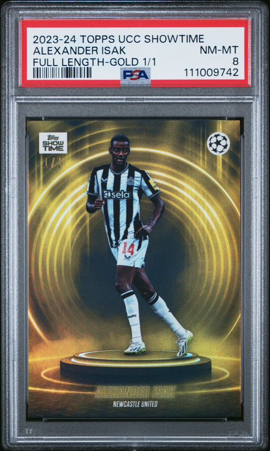 Alexander Isak Topps UCC 2023-24 Showtime Full Length Gold 1/1 PSA 8