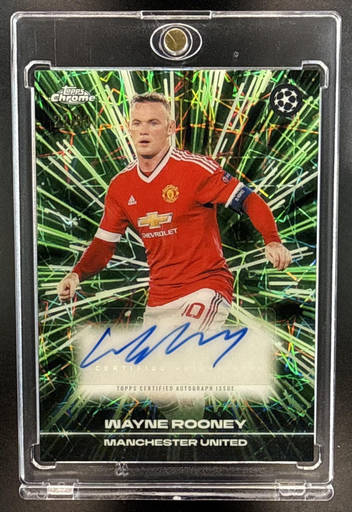 Wayne Rooney Topps Chrome UCC 2025-26 Black/Neon Green Lazer /99 Auto Manchester United