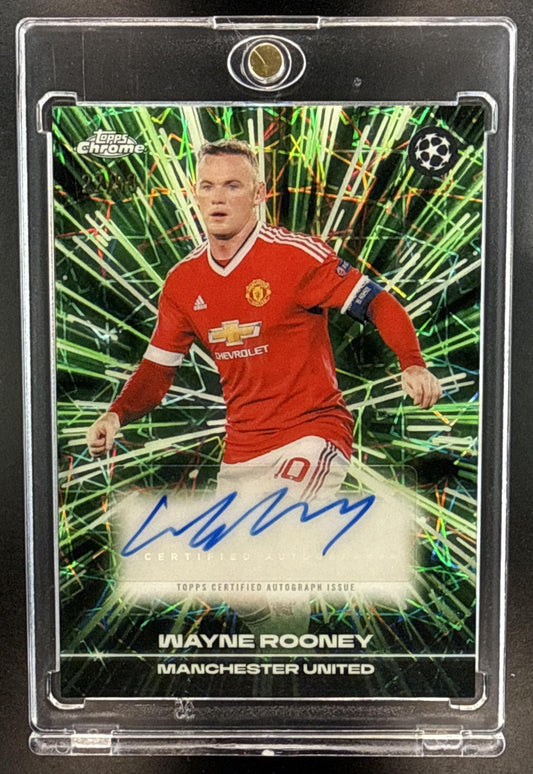 Wayne Rooney Topps Chrome UCC 2025-26 Black/Neon Green Lazer /99 Auto Manchester United