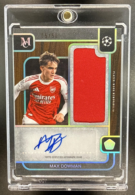 Max Dowman Topps Museum Collection UCC 2025-26 Turquoise /50 MEM RC Auto Arsenal FC