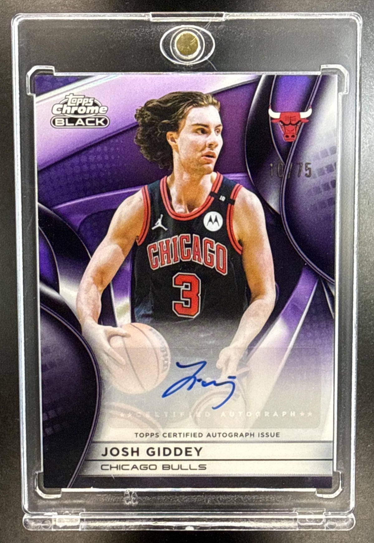 Josh Giddey Topps Chrome Black 2025-26 Auto Purple Refractor /75 Chicago Bulls