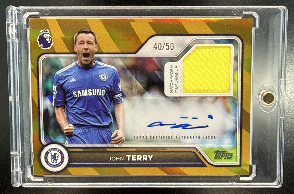 John Terry Topps PL 2026-27 Auto Relics Gold Rainbow Foil /50 MEM Chelsea