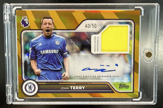 John Terry Topps PL 2026-27 Auto Relics Gold Rainbow Foil /50 MEM Chelsea