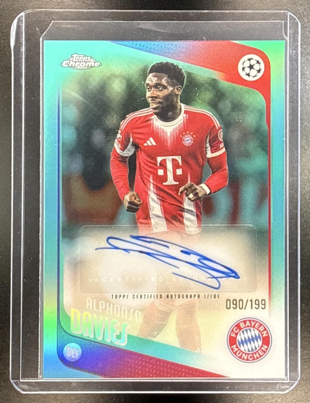 Alphonso Davies Topps Chrome UCC 2025-26 Aqua Refractor /199 FC Bayern Munchen