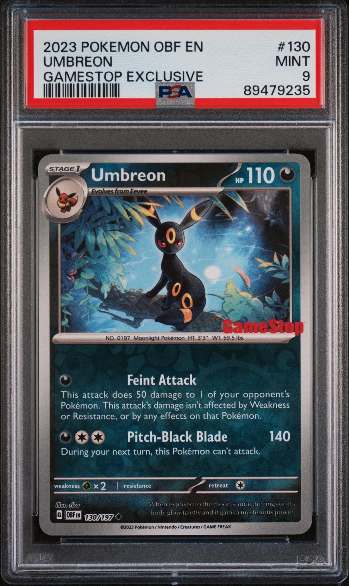 Umbreon Pokemon SV Obsidian Flames - OBF EN 2023 Gamestop Exclusive PSA 9