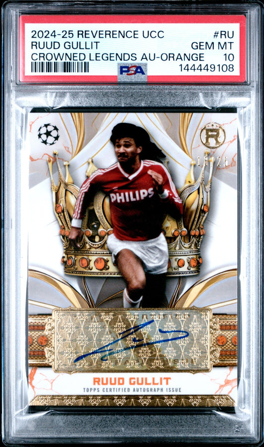 Ruud Gullit Topps Reverence UCC 2024-25 Orange /25 Auto PSA 10 PSV Eindhoven