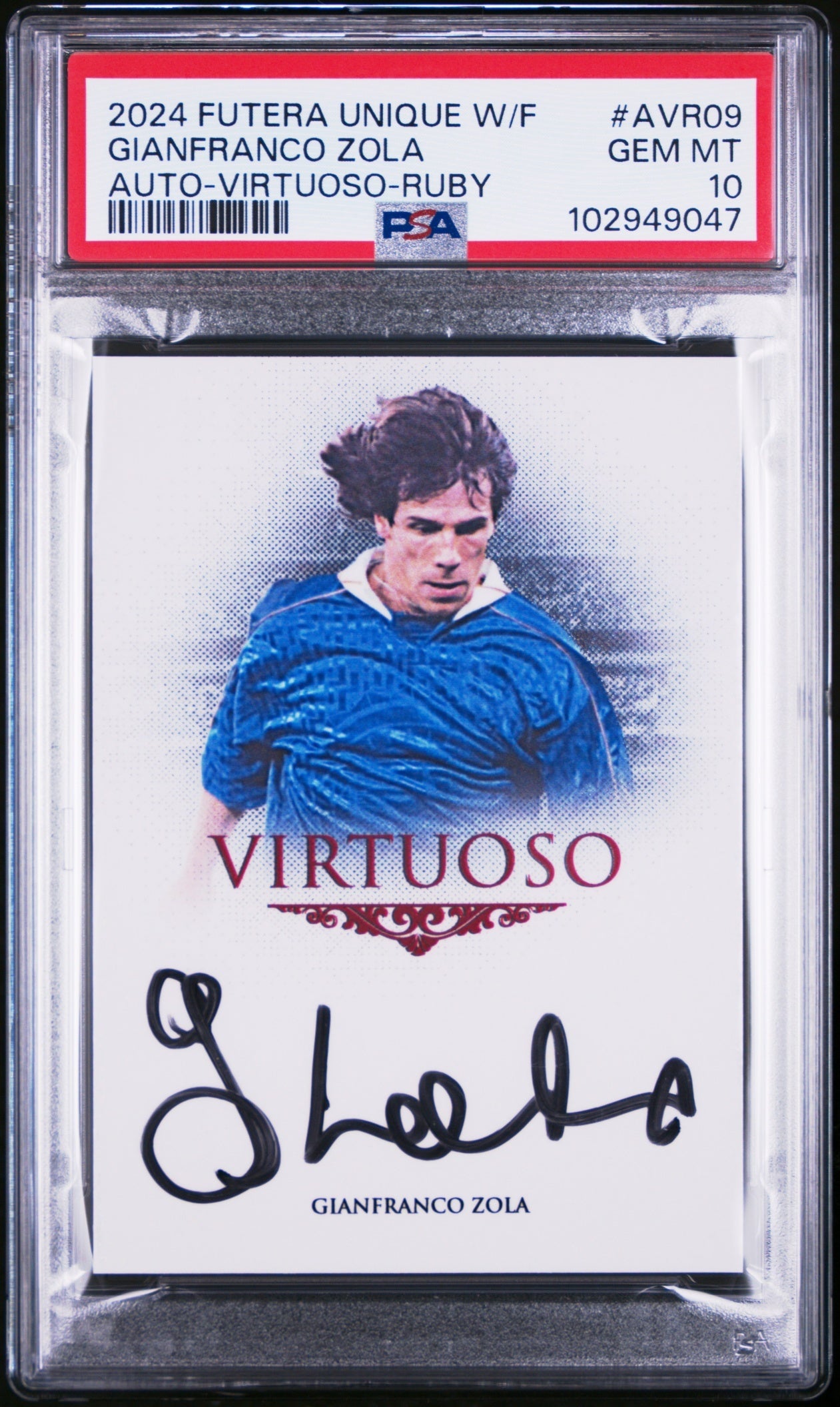 Gianfranco Zola Futera Unique World Football 2024 Virtuoso /4 Auto PSA 10 Italy