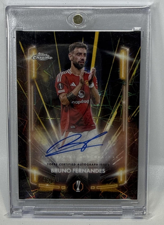 Bruno Fernandes Topps Chrome UCC 2024-25 Gold Lazer /50 Auto Manchester United