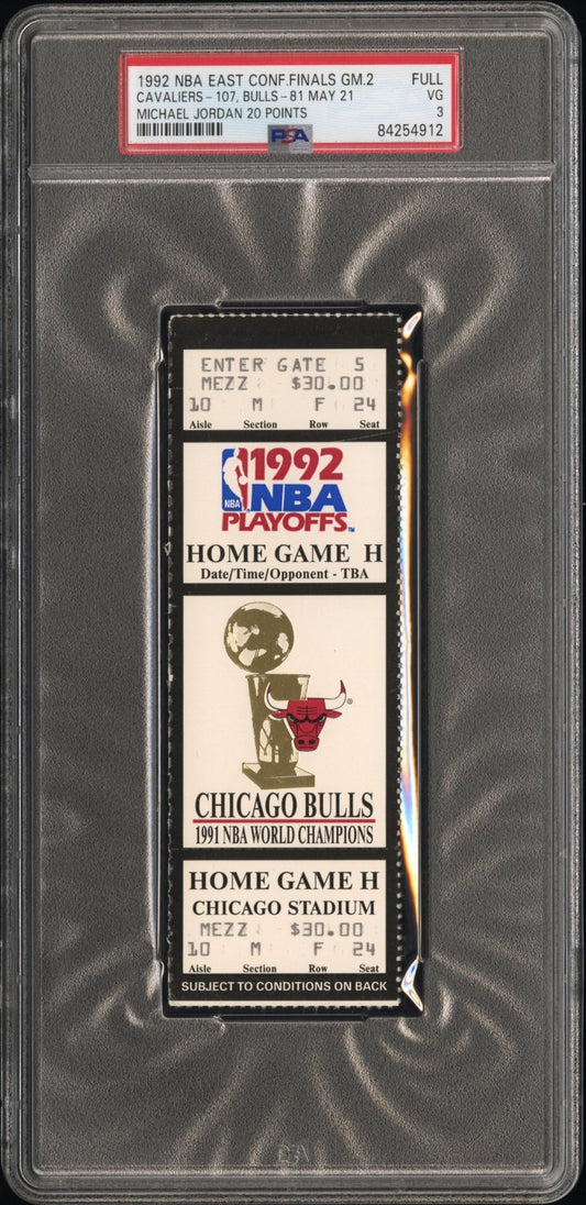 Michael Jordan NBA East Conference Finals Ticket GM.2 1992 MJ 20pts PSA 3 Bulls