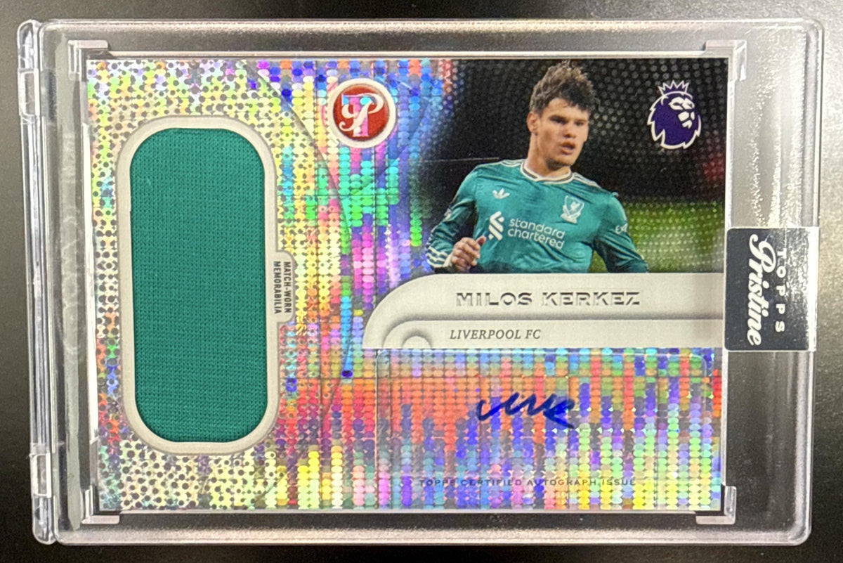 Milos Kerkez Topps Pristine PL 2025-26 From The Pitch MEM Auto Liverpool FC