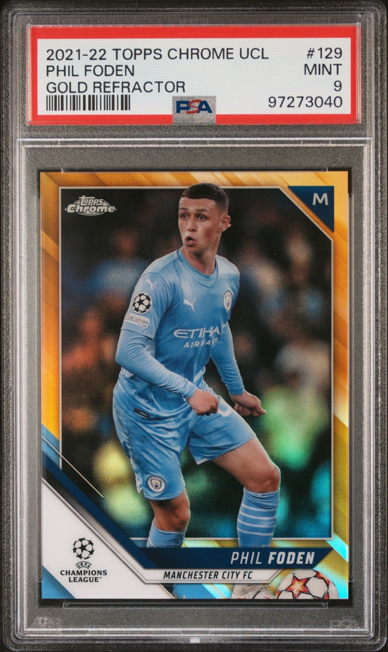 Phil Foden Topps Chrome UCL 2021 Gold Refractor /50 PSA 9 Manchester City