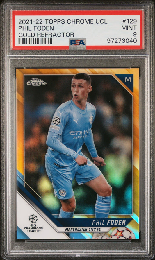 Phil Foden Topps Chrome UCL 2021 Gold Refractor /50 PSA 9 Manchester City