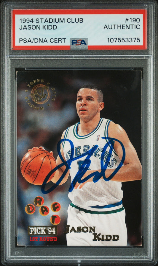 Jason Kidd Topps Stadium Club 1994-95 RC PSA AUTH Dallas Mavericks