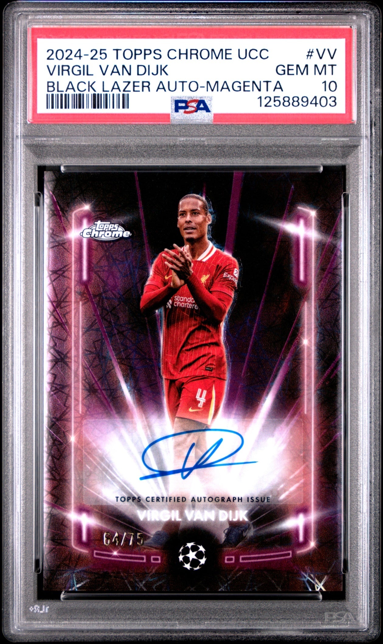 Virgil van Dijk Topps Chrome UCC '24 Magenta Lazer Refractor /75 PSA10 Liverpool