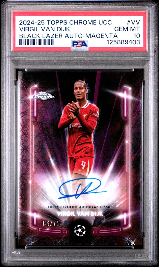 Virgil van Dijk Topps Chrome UCC '24 Magenta Lazer Refractor /75 PSA10 Liverpool