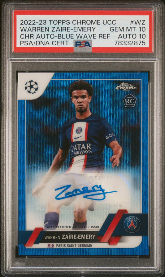 Warren Zaire-Emery Topps Chrome UCC 2022-23 Blue Wave /75 RC Auto PSA 10 PSG