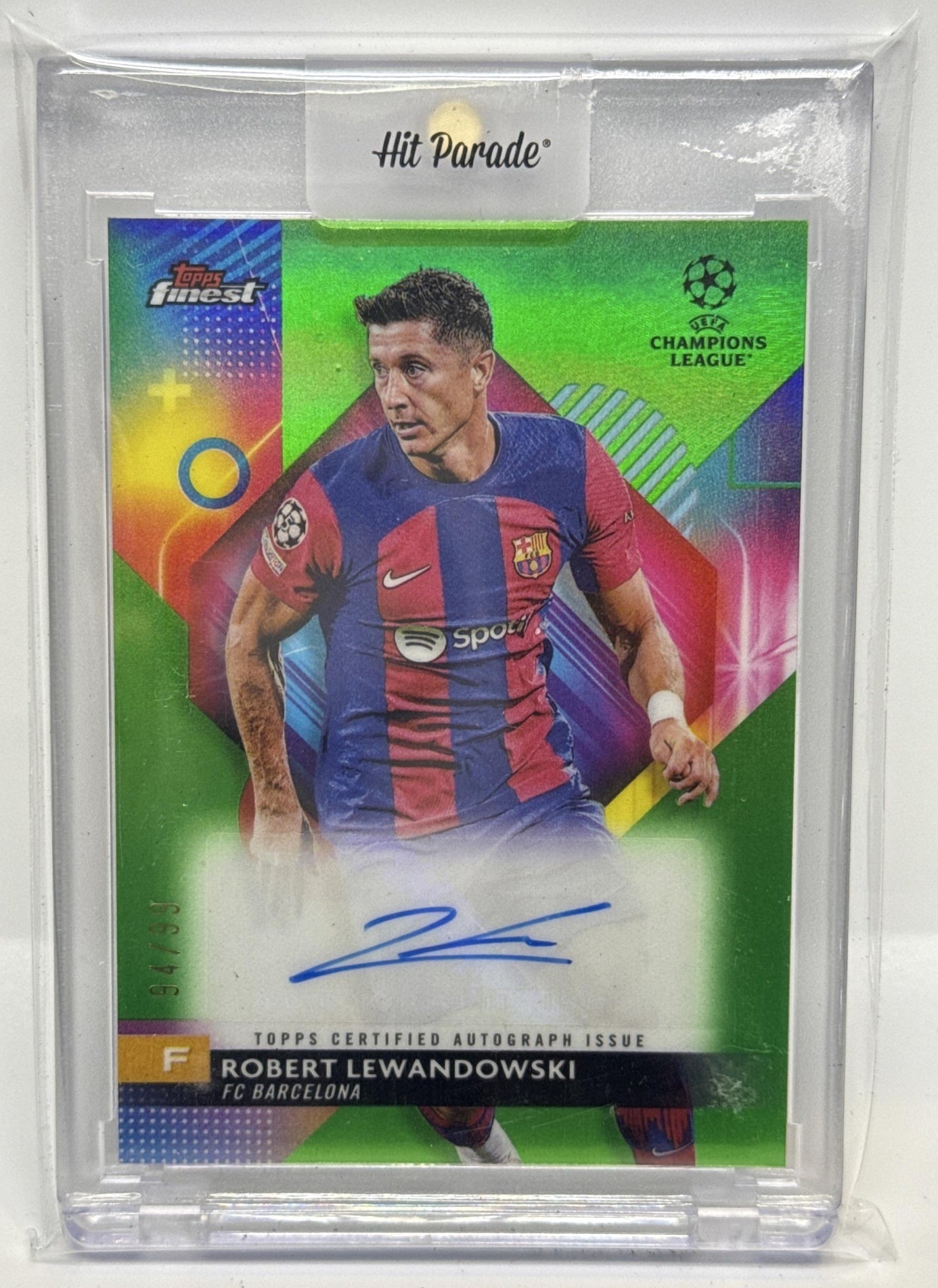 Robert Lewandowski Topps Finest UCC 2023-24 Auto Neon Green /99 FC Barcelona
