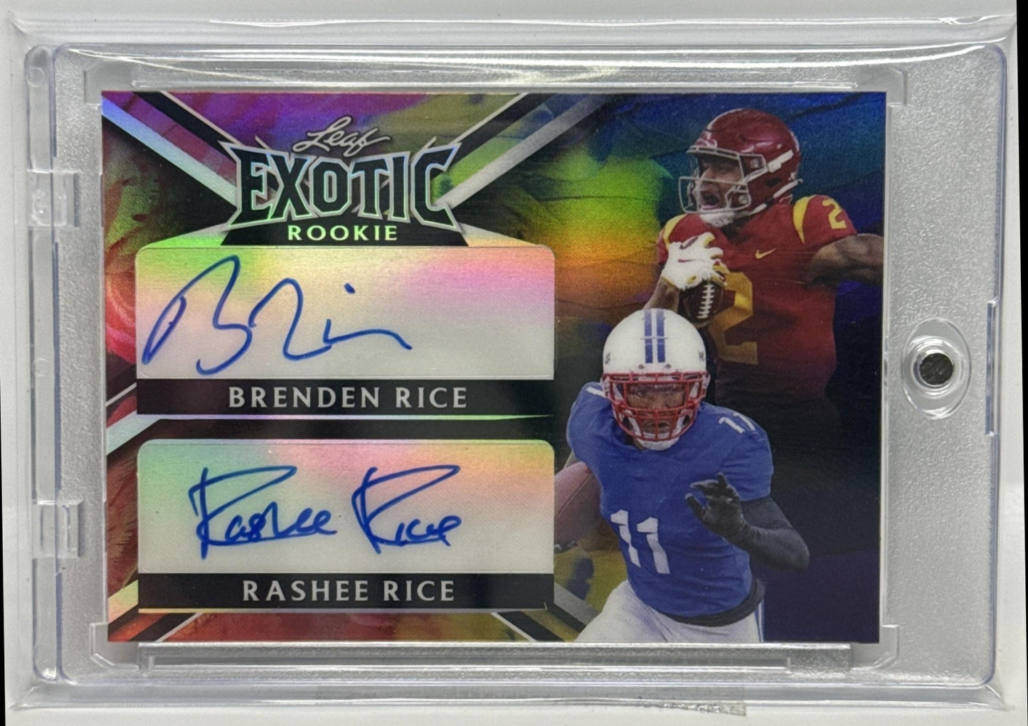 Brenden Rice Rashee Leaf Exotic 2023 Dual Signature Crystal Parrot 1/1 Auto