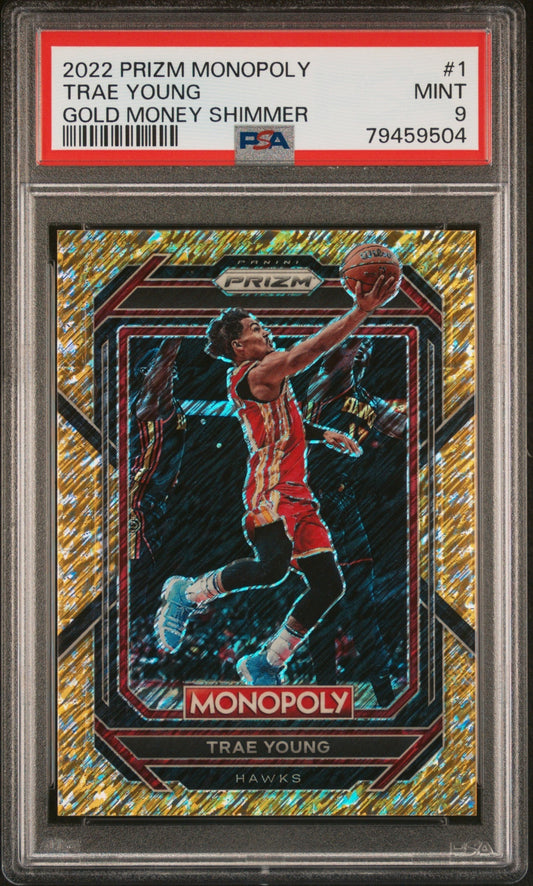 Trae Young Prizm Monopoly 2022-23 Gold Money Shimmer /500 PSA 9 Atlanta Hawks