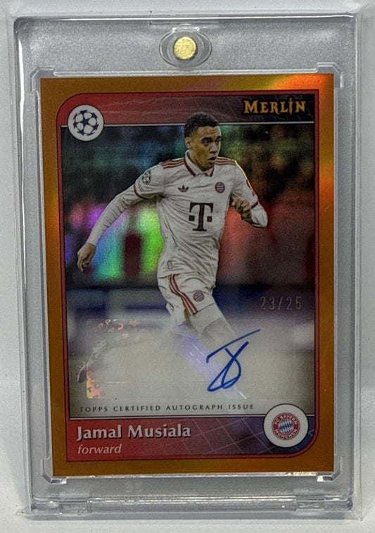 Jamal Musiala Topps Merlin Chrome UCC '24 Orange Refractor /25 Auto FC Bayern