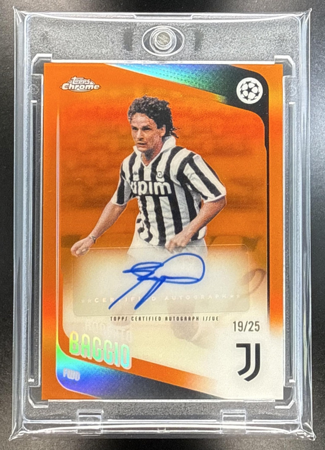Roberto Baggio Topps Chrome UCC 2025-26 Orange Refractor /25 Auto RC Juventus
