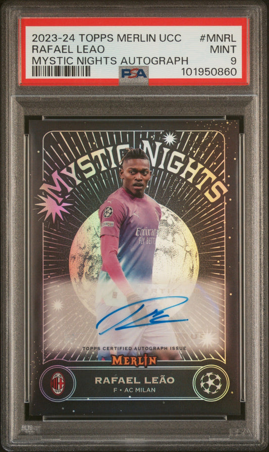 2024 Topps Chrome Merlin UEFA Club Competitions Rafael Leao Auto PSA 9 AC Milan