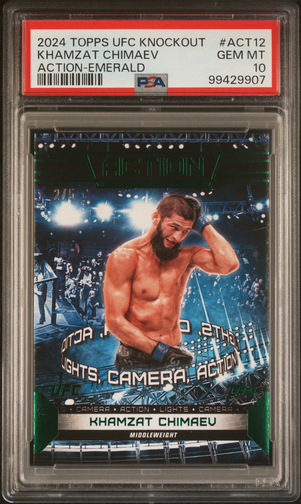 Khamzat Chimaev Topps Knockout UFC 2024 Action Emerald /5 PSA 10