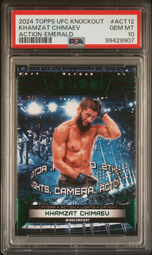Khamzat Chimaev Topps Knockout UFC 2024 Action Emerald /5 PSA 10