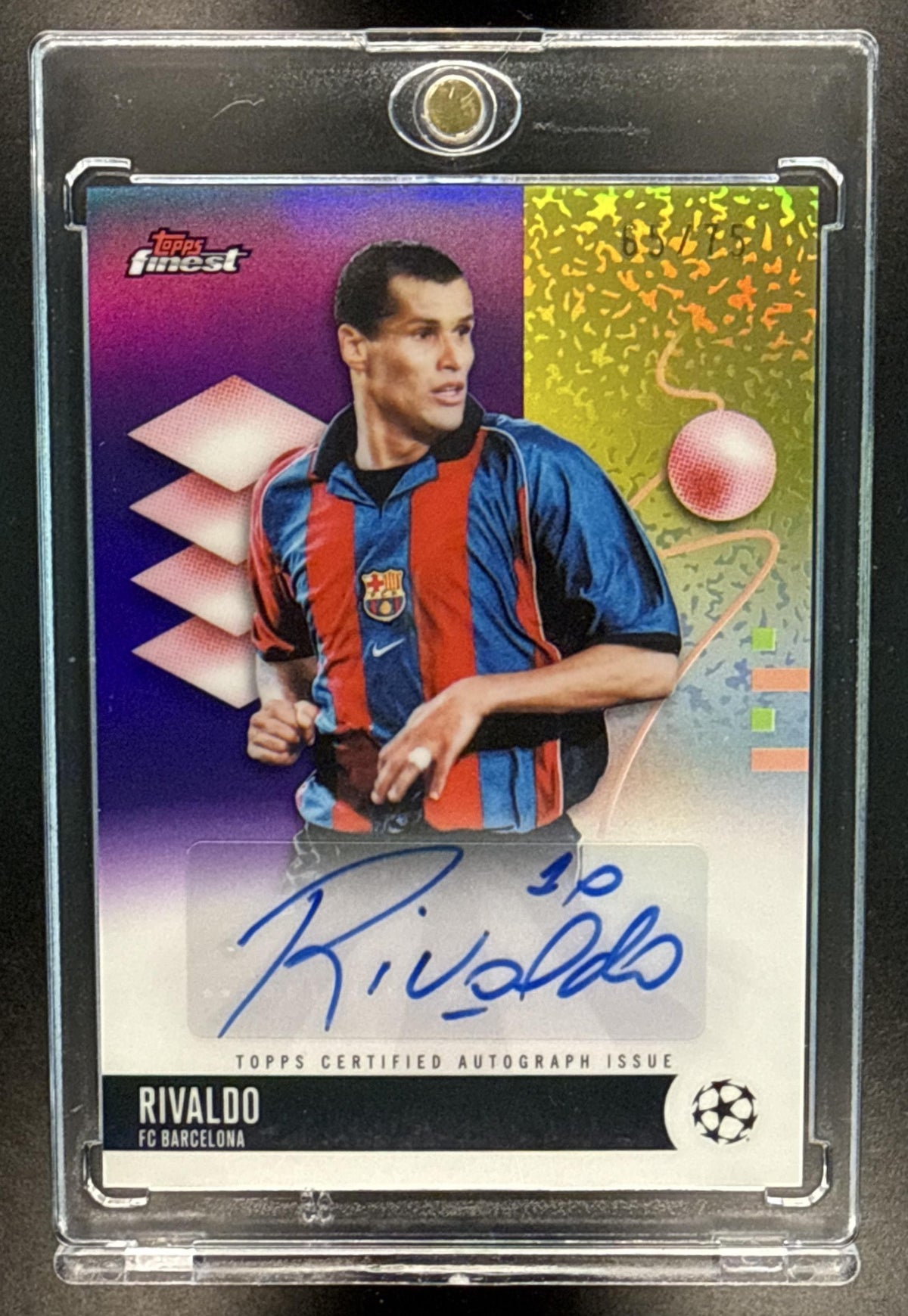 Rivaldo Topps Finest UCC 2025-26 Purple Refractor /75 Auto FC Barcelona