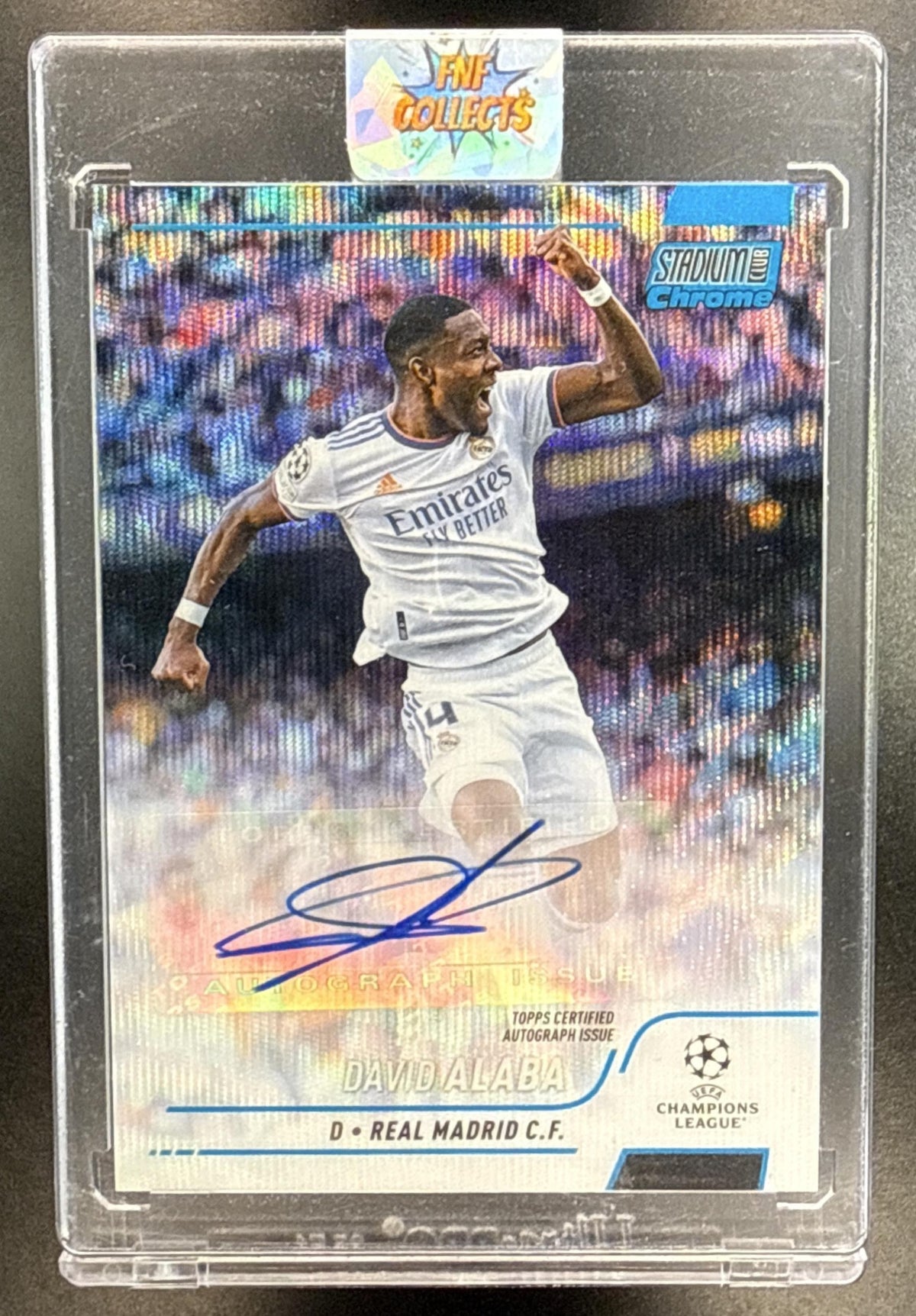 David Alaba Topps Stadium CC UCL 2021 Blue Wave Refractor /75 Auto Real Madrid CF