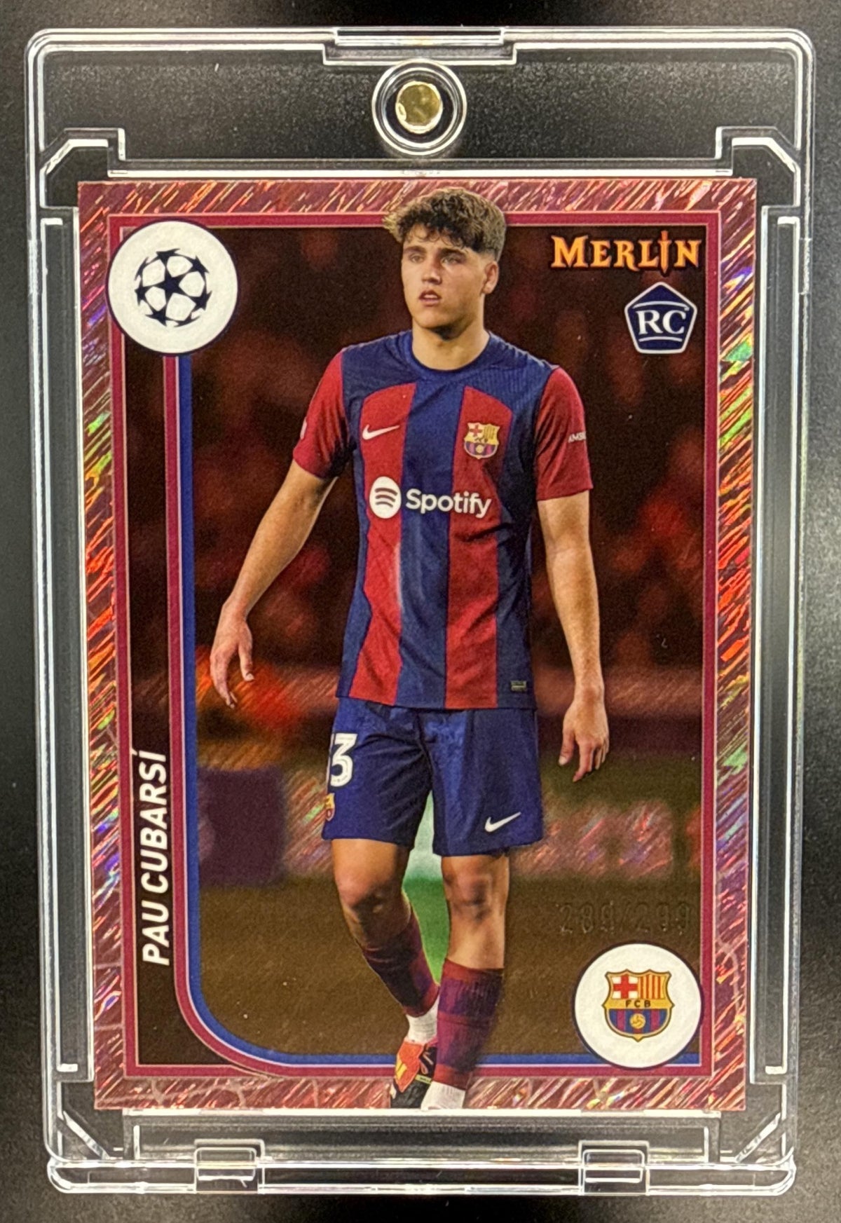 Pau Cubarsi Topps Chrome Merlin UCC 2023-24 Rose Gold Shimmer /299 FC Barcelona