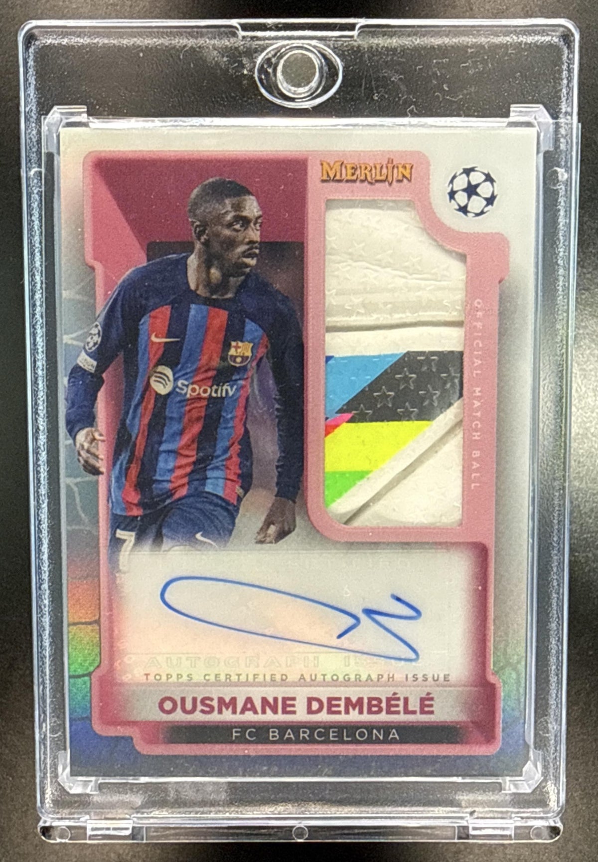 Ousmane Dembele Topps Merlin Chrome UCC 2022-23 MEM Auto FC Barcelona