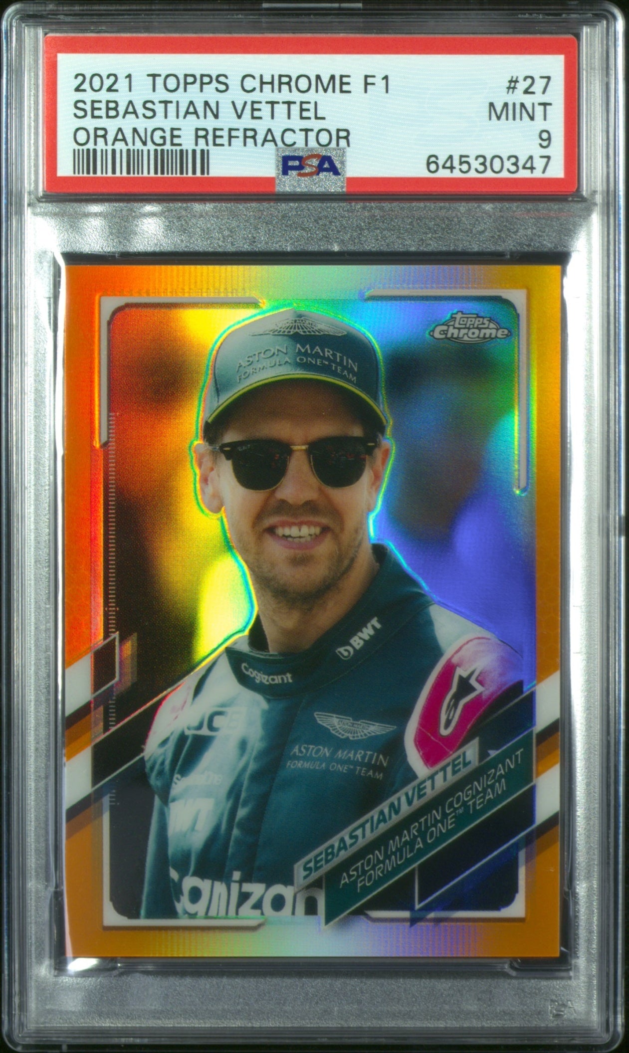 Sebastian Vettel Topps Chrome Formula 1 2021 Orange Refractor /25 Portrait PSA 9