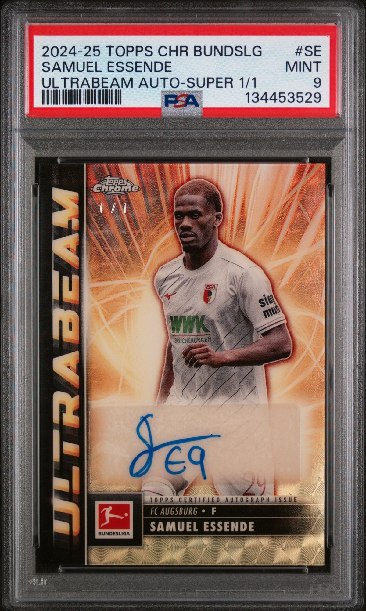 Samuel Essende Topps Chrome Bundesliga 2024-25 SuperFractor 1/1 Auto PSA 9 FC Augsburg