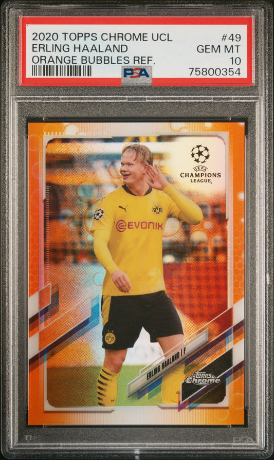 Erling Haaland Topps Chrome UCL 2020-21 Orange Bubbles PSA 10 Borussia Dortmund