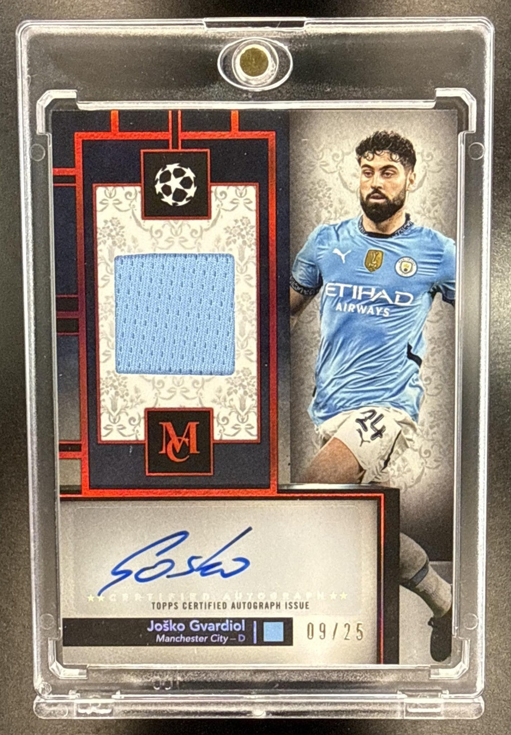 Josko Gvardiol Topps Museum Collection UCC 2024-25 Ruby /25 Auto Manchester City