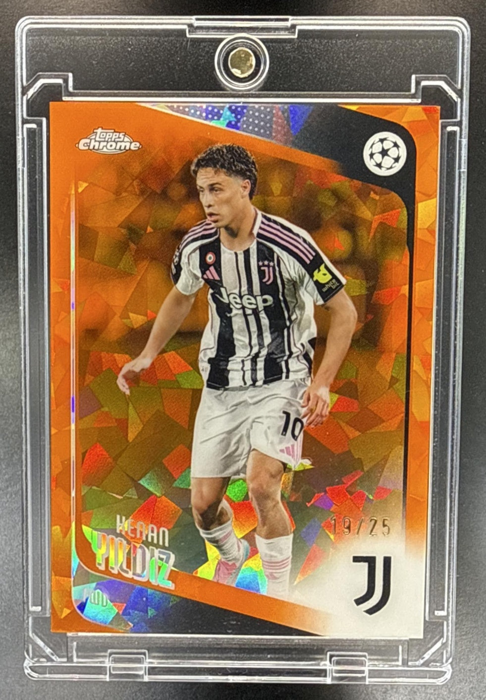 Kenan Yildiz Topps Chrome UCC Sapphire 2025-26 Orange Refractor /25 RC Juventus