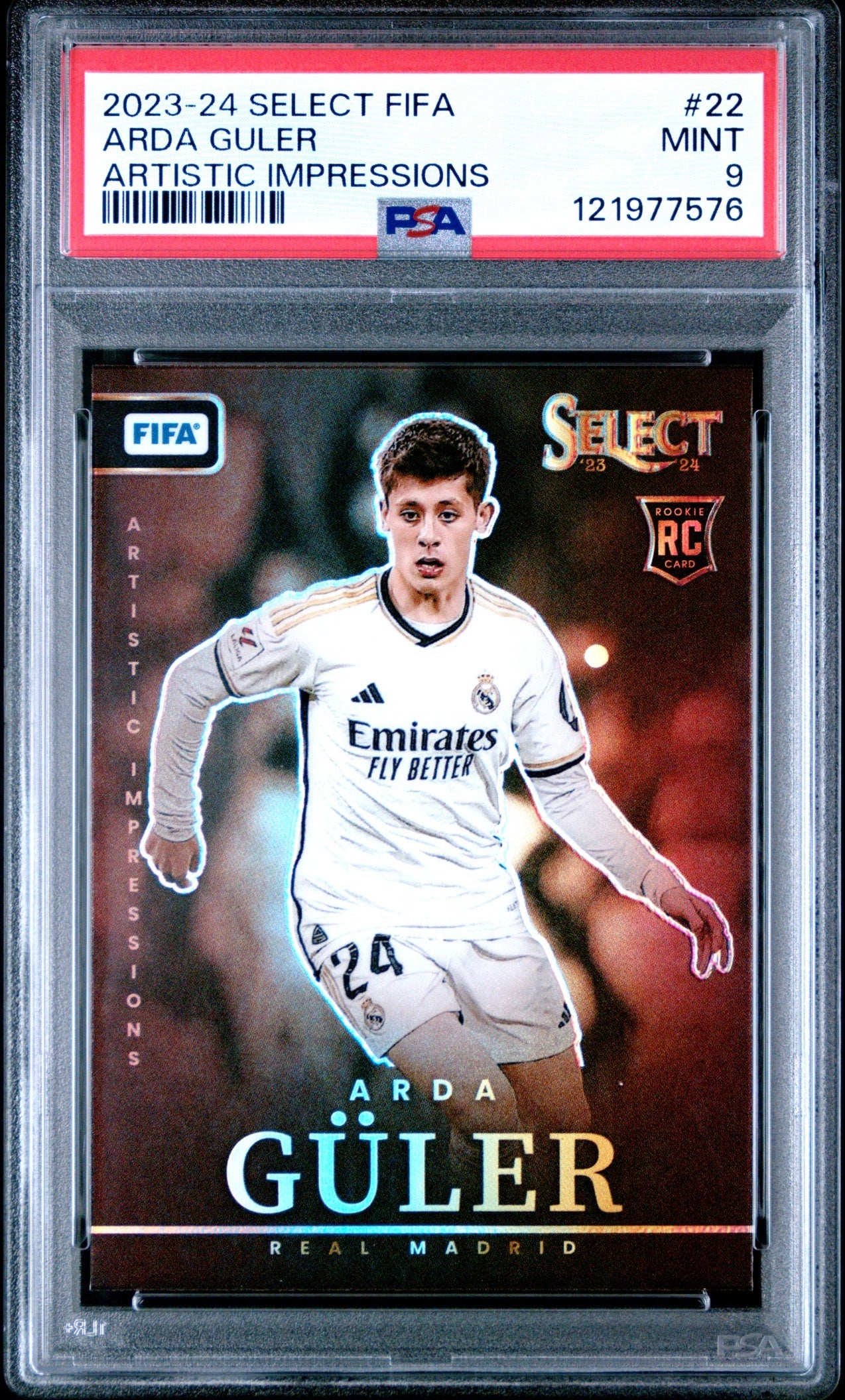 Arda Guler Panini Select FIFA 2023-24 Artistic Impressions PSA 9 RC Real Madrid