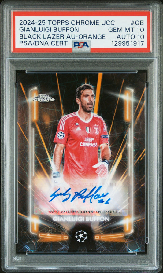 Gianluigi Buffon Topps Chrome UCC 2024-25 Orange Lazer /25 Auto PSA 10 Juventus