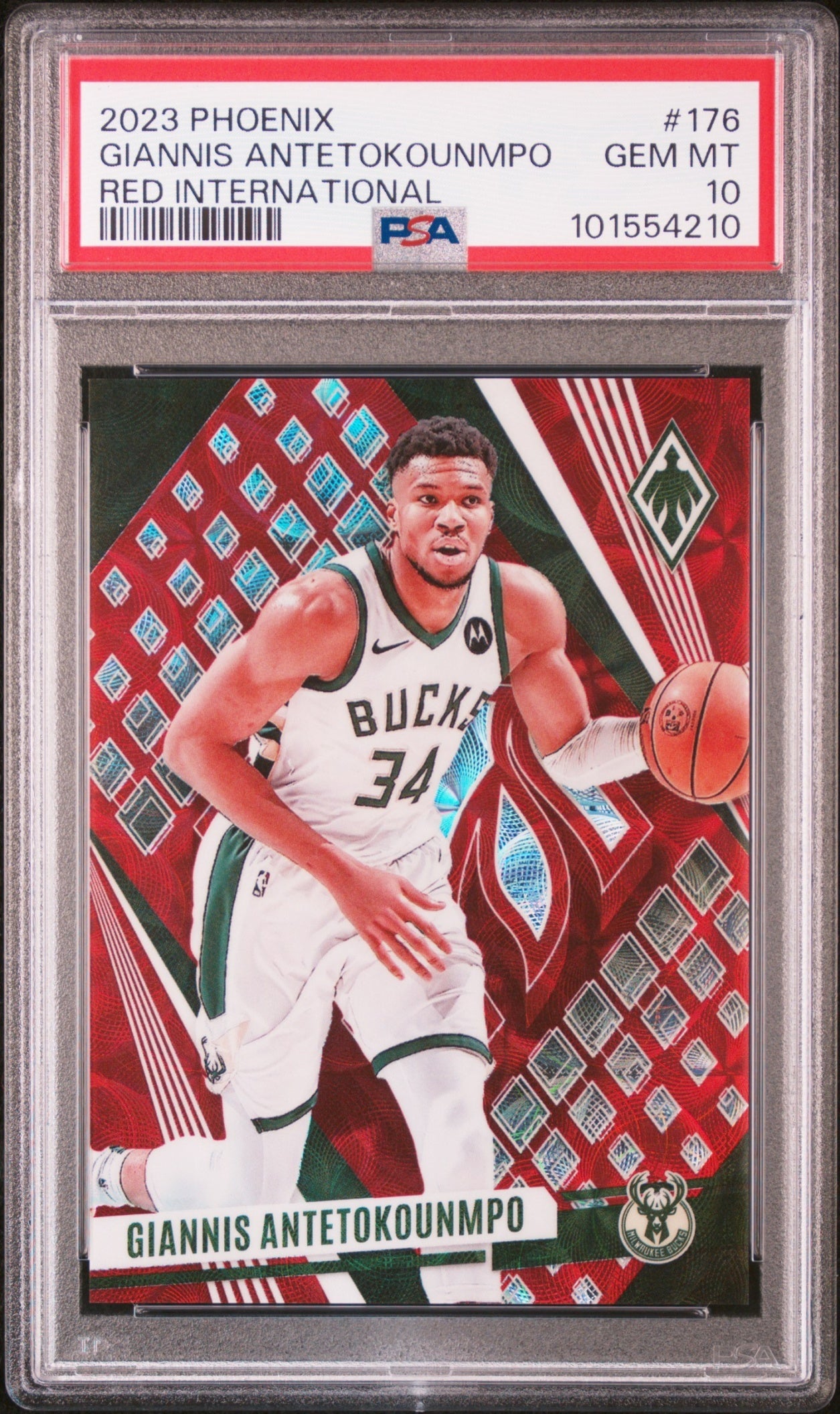 Giannis Antetokounmpo Phoenix 2023 International Red /75 PSA 10 Milwaukee Bucks