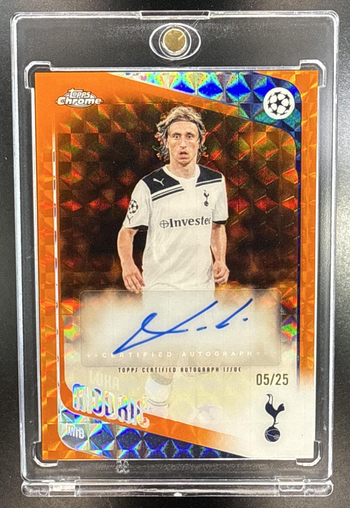 Luka Modric Topps Chrome UCC 2025-26 Orange Geometric /25 Auto Tottenham Hotspur