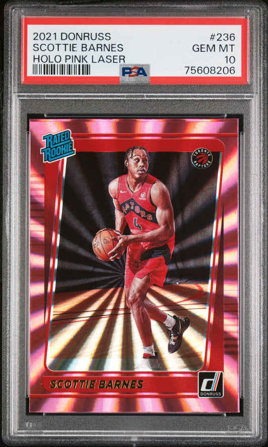 Scottie Barnes Panini Donruss 2021-22 Holo Pink Laser RC PSA 10 Toronto Raptors