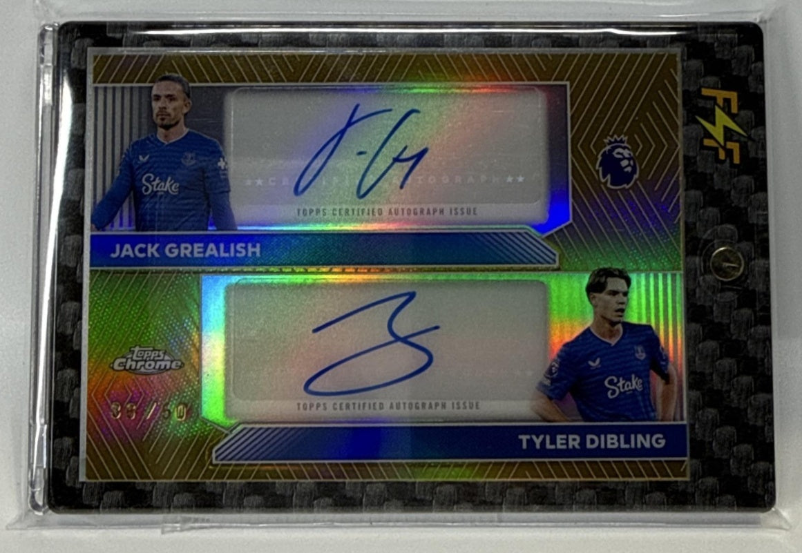 Jack Grealish Tyler Dibling Topps Chrome PL 2026 Gold Refractor /50 Auto Everton