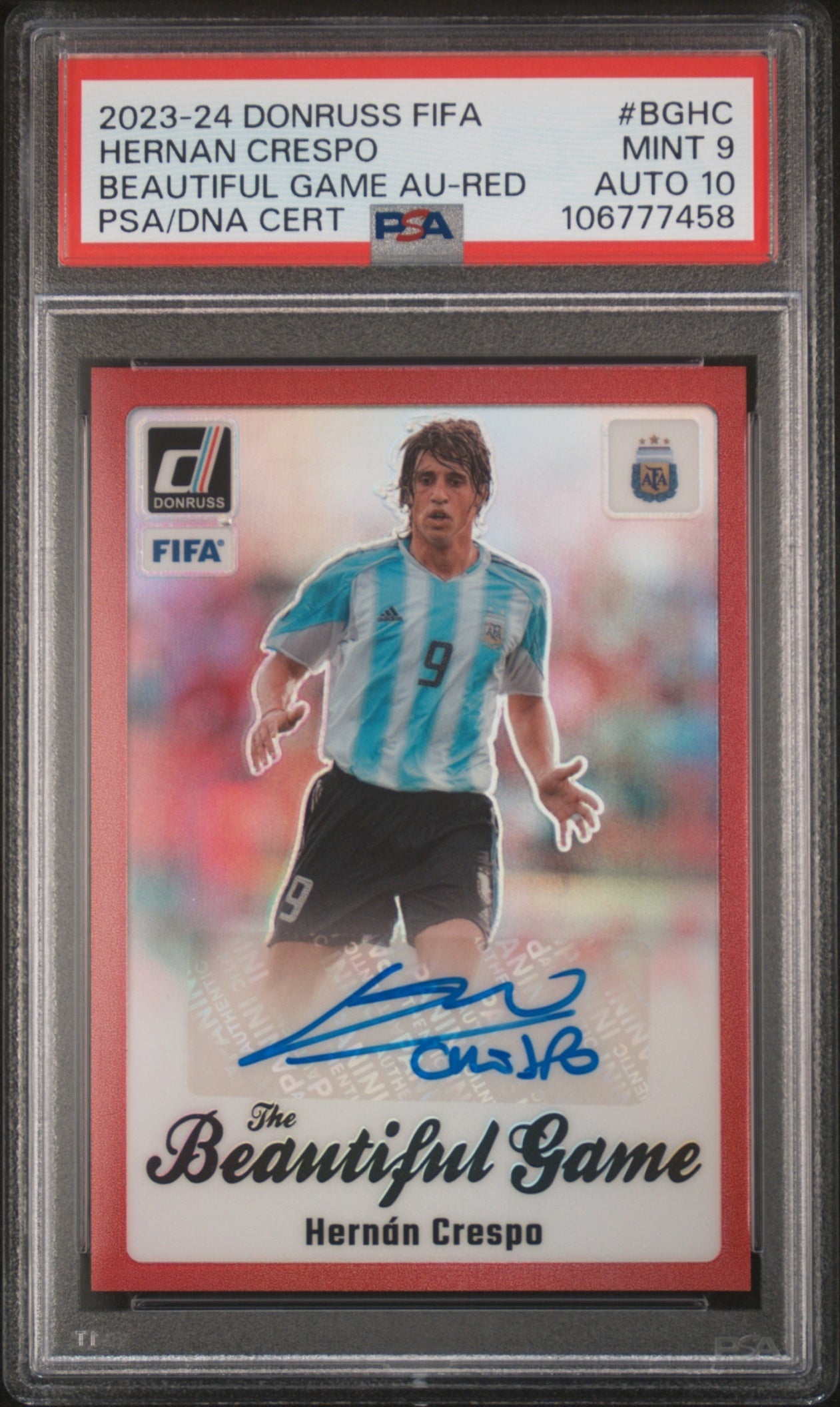 Hernan Crespo Panini Donruss 2023-24 Red /49 Auto PSA 9 Argentina
