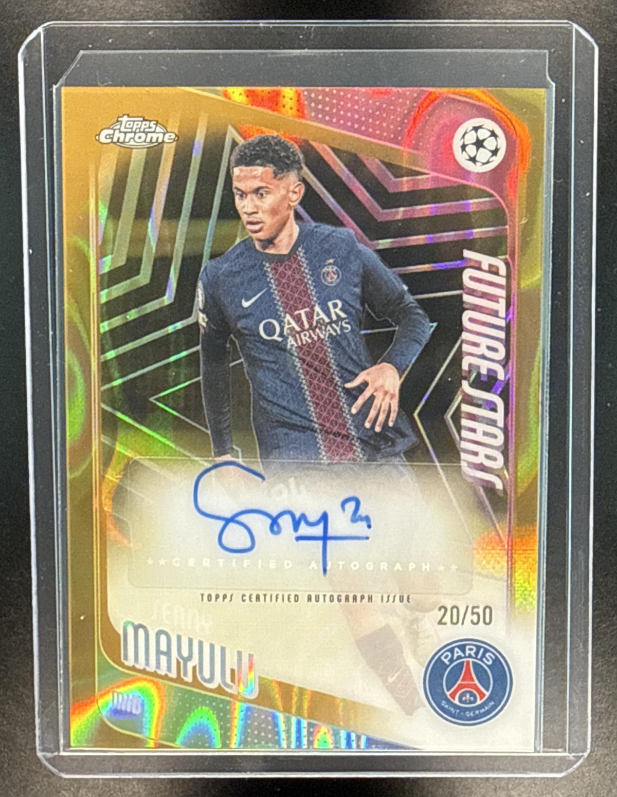 Senny Mayulu Topps Chrome UCC 2025-26 Gold Lava Refractor /50 Auto PSG