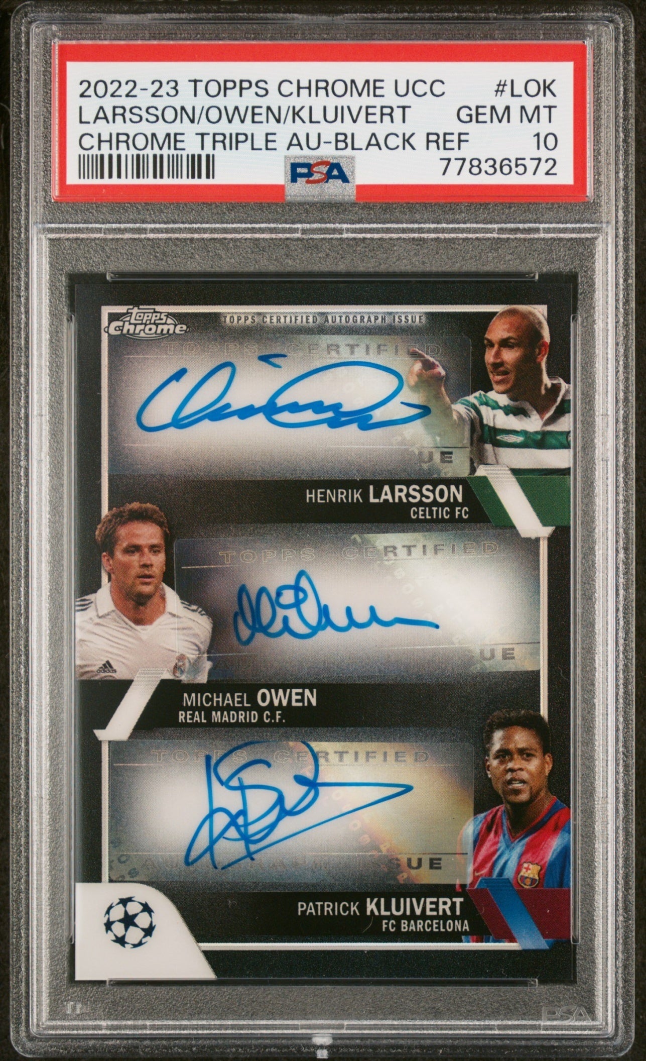 Larsson/Owen/Kluivert Topps Chrome UCC '22 Black /10 PSA 10 Real Madrid
