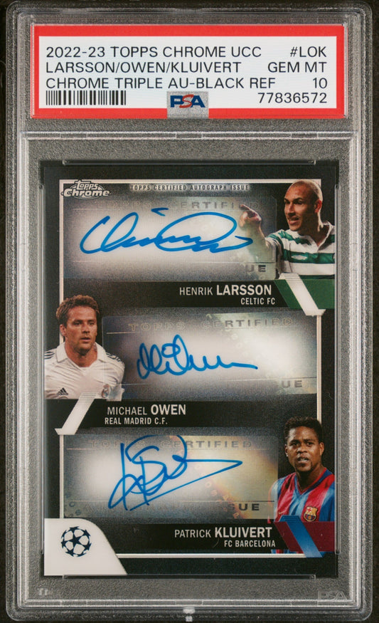 Larsson/Owen/Kluivert Topps Chrome UCC '22 Black /10 PSA 10 Real Madrid