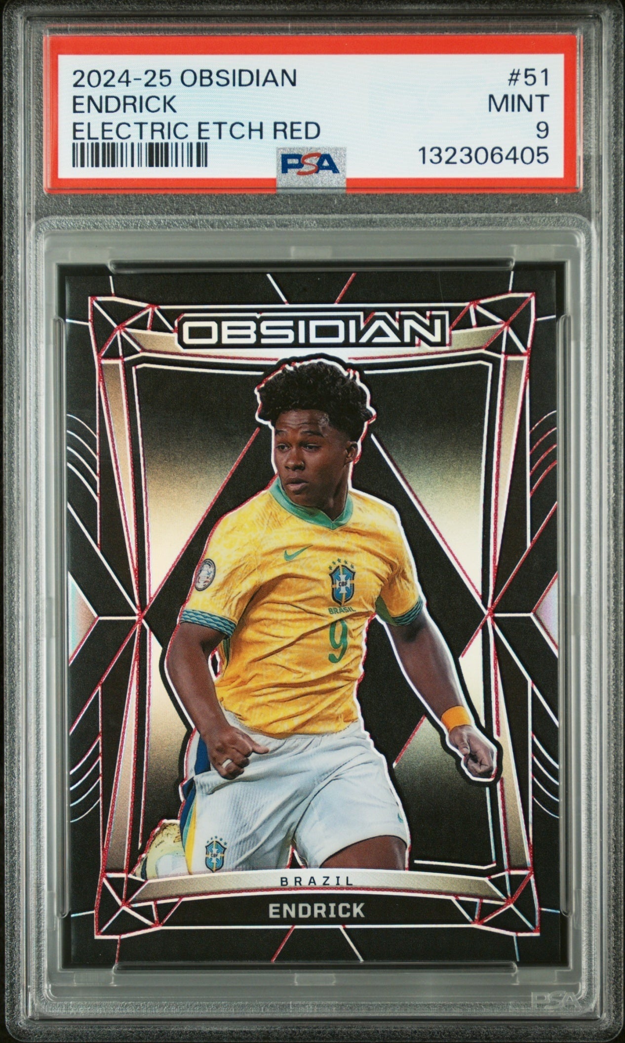 Endrick Panini Obsidian 2024-25 Electric Etch Red /12 PSA 9 Brazil