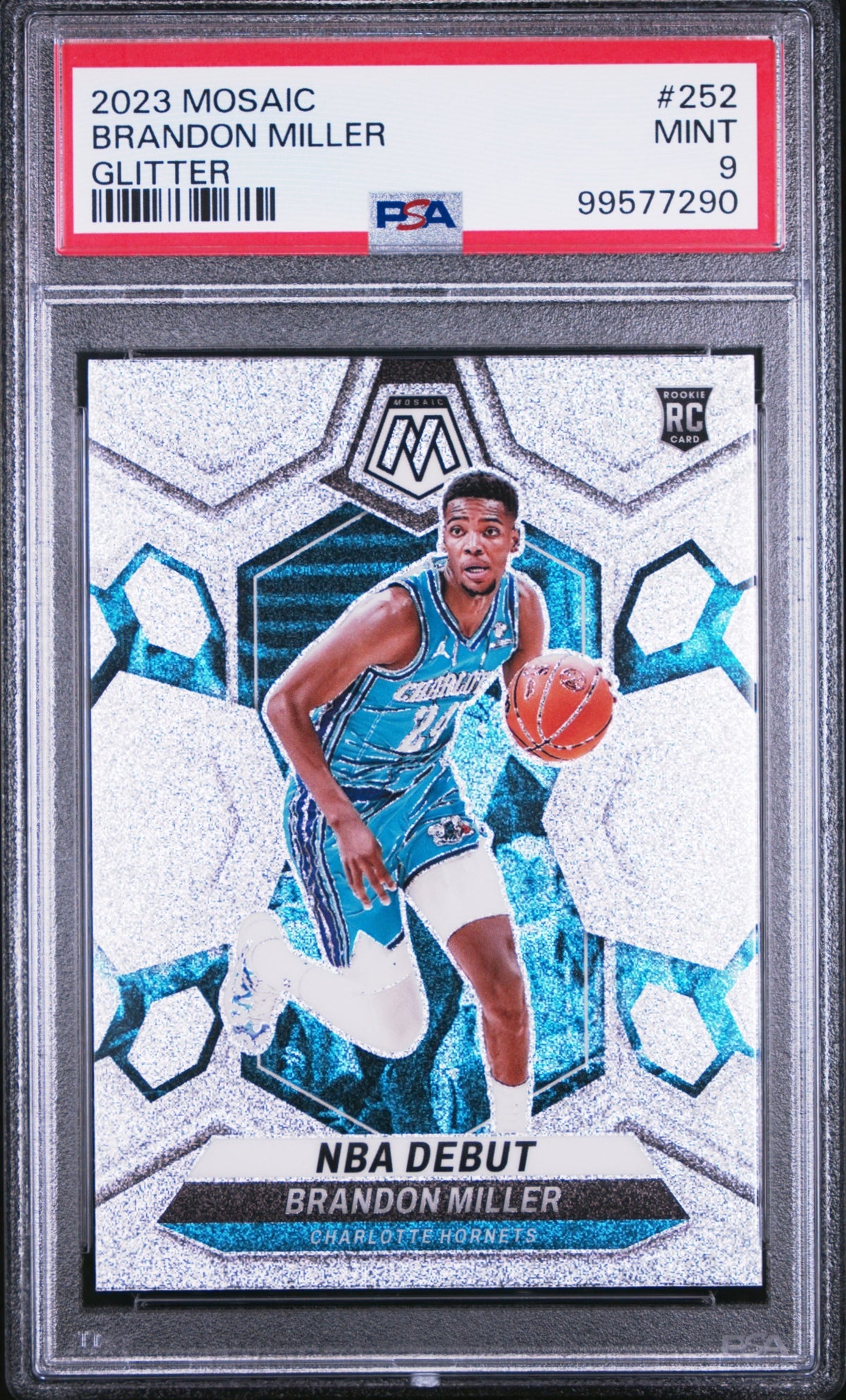 Brandon Miller Panini Mosaic 2023-24 Glitter Prizm RC PSA 9 Charlotte Hornets